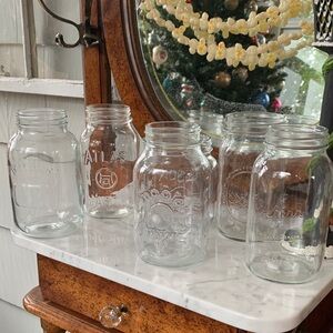 Vintage Lot of 6 Bundle Clear Glass Canning Mason Jars